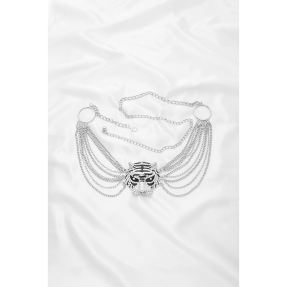 Rhinestone Tiger Head Multi Layer Chain Link Hook Belt - Picture 2 of 5